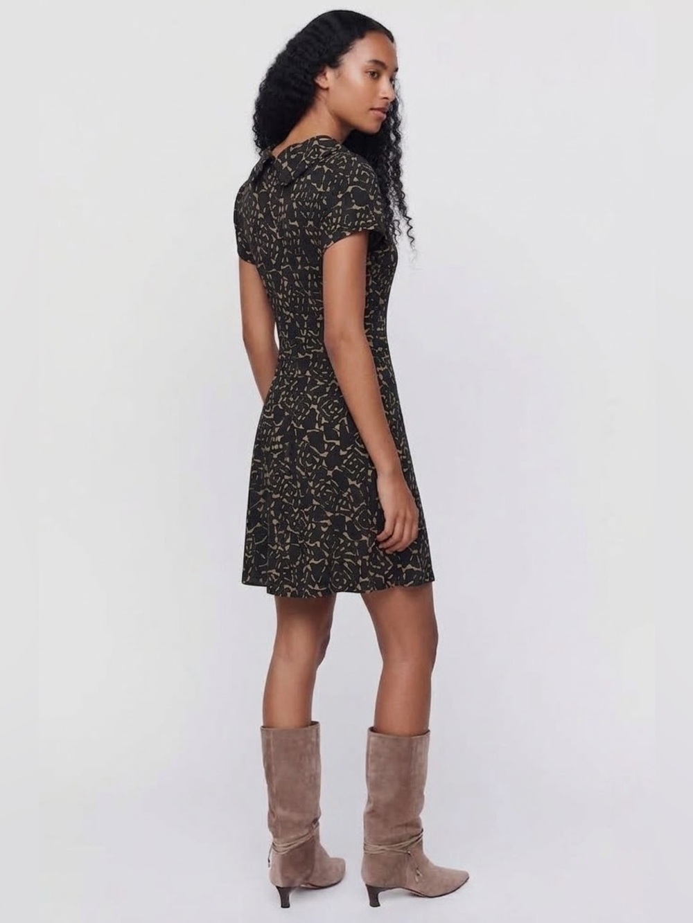 APPLE & PEAR STUDIOS Women's Cowlneck Abstract A-Line Midi Dress - Black, Small - Picture 5 of 10